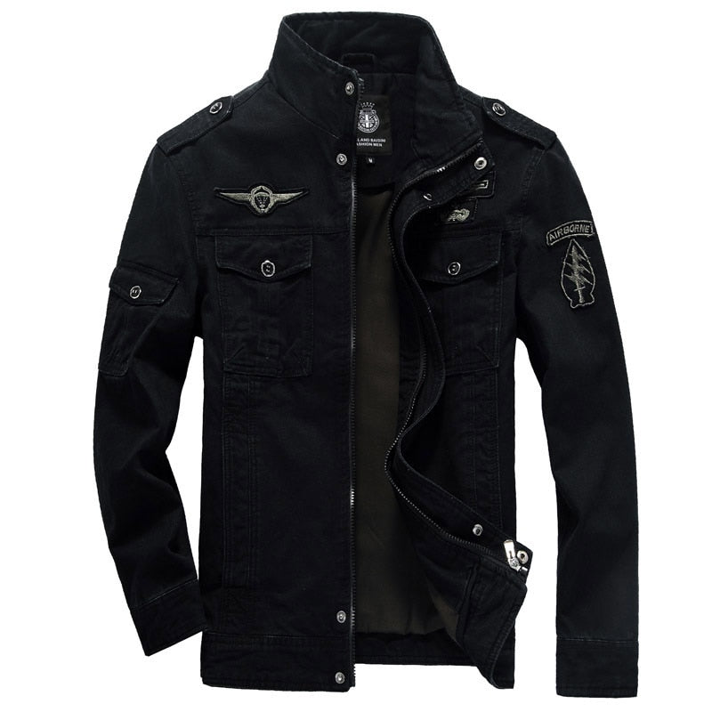 Mandarin Collar Military Jacket - Plus Size