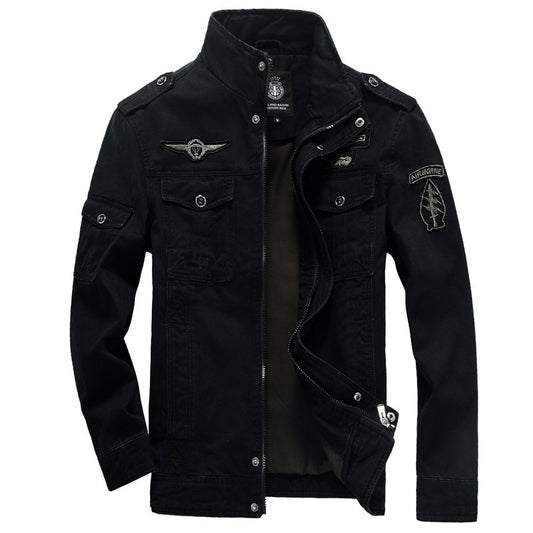 Mandarin Collar Military Jacket - Plus Size