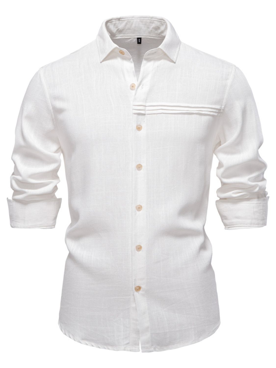 Button-down shirt with a collar, long sleeves, and a chest pocket.