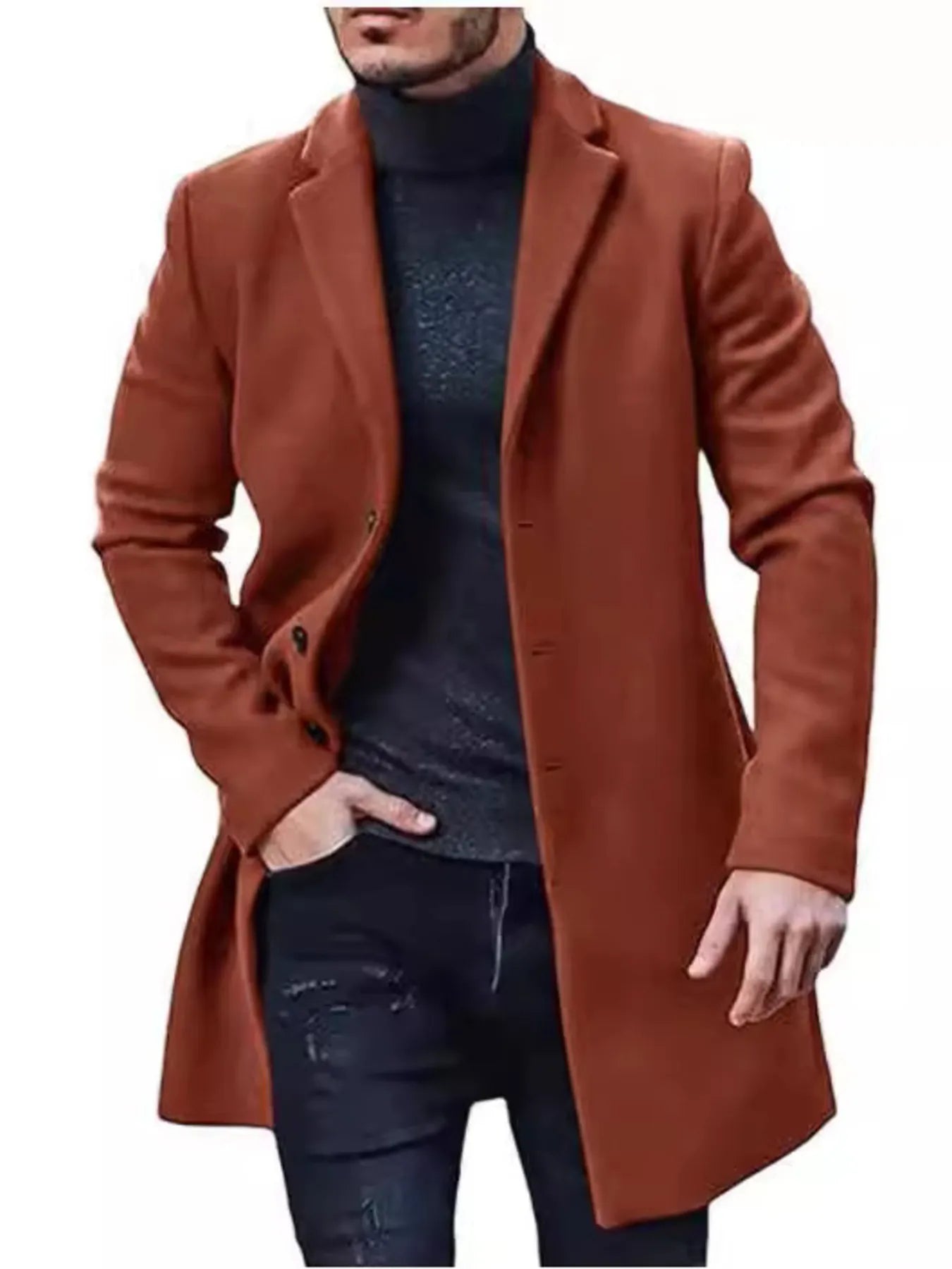 Classic Long Sleeve Overcoat - Plus Size - MenzPlace