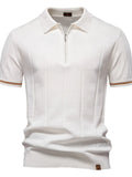 Classic Zip-Neck Knitted Polo Shirt - MenzPlace