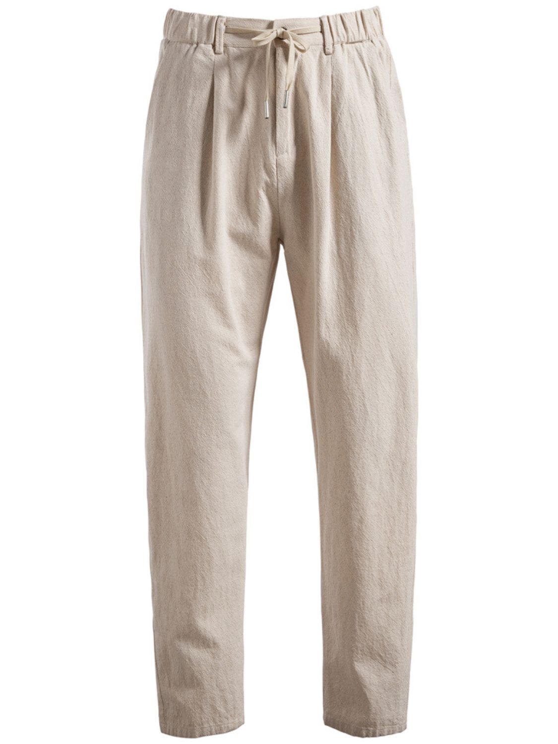 Drawstring straight pants with an adjustable waistband and side pockets.
