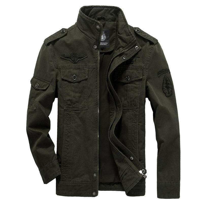 Mandarin Collar Military Jacket - Plus Size
