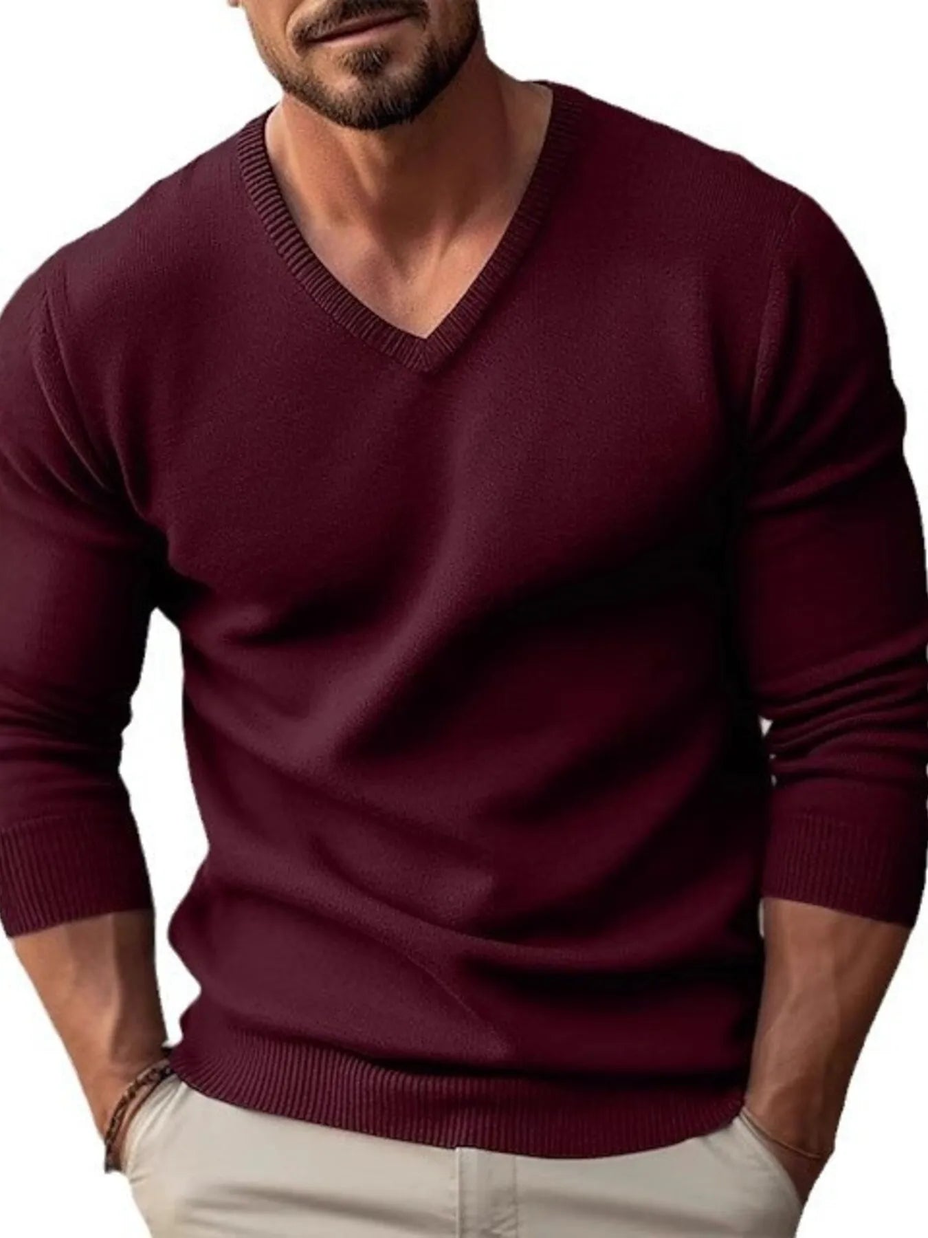 Ribbed Hem Long Sleeve Sweater - MenzPlace