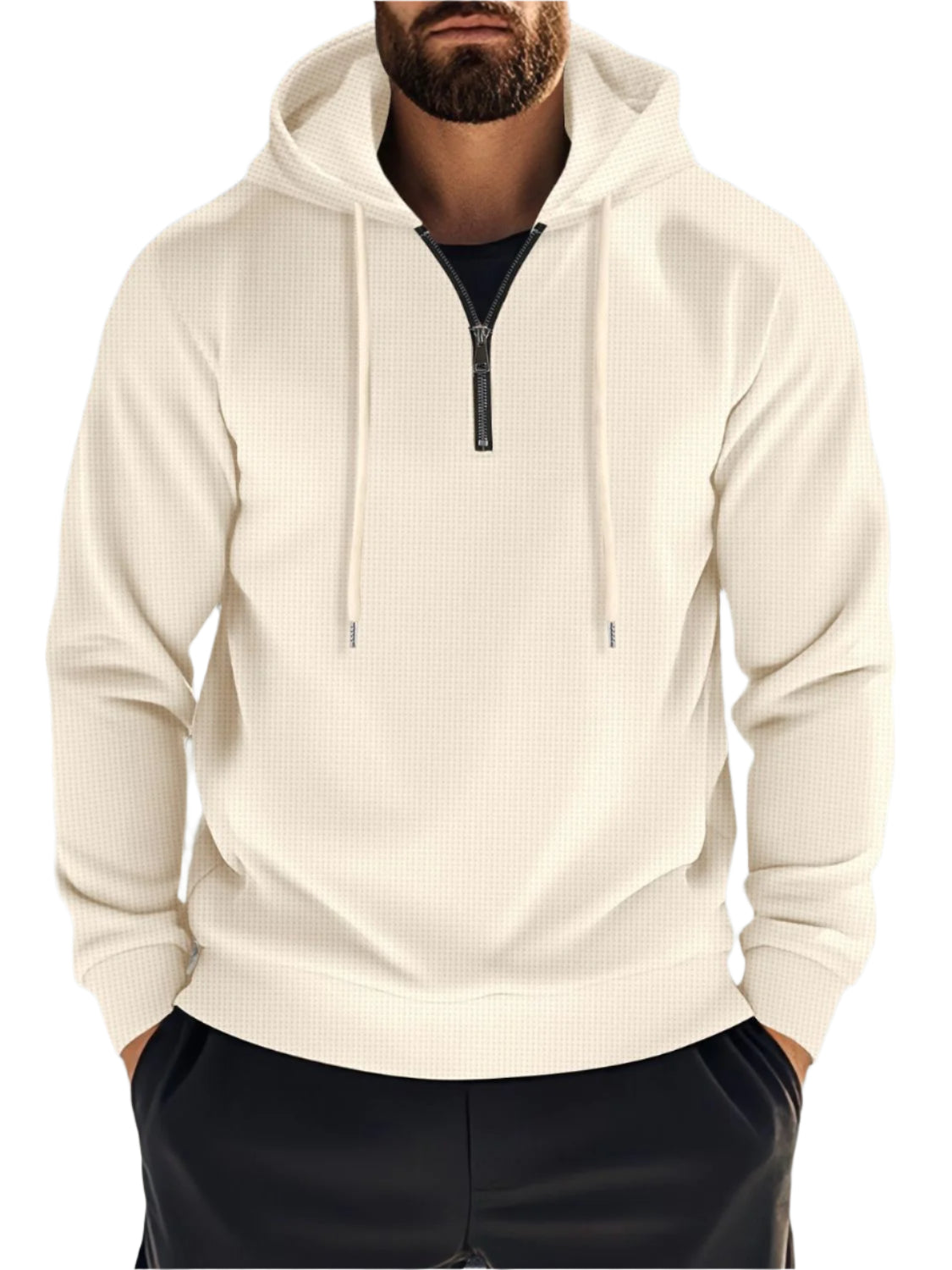 Quarter Zip Long Sleeve Drawstring Hoodie 