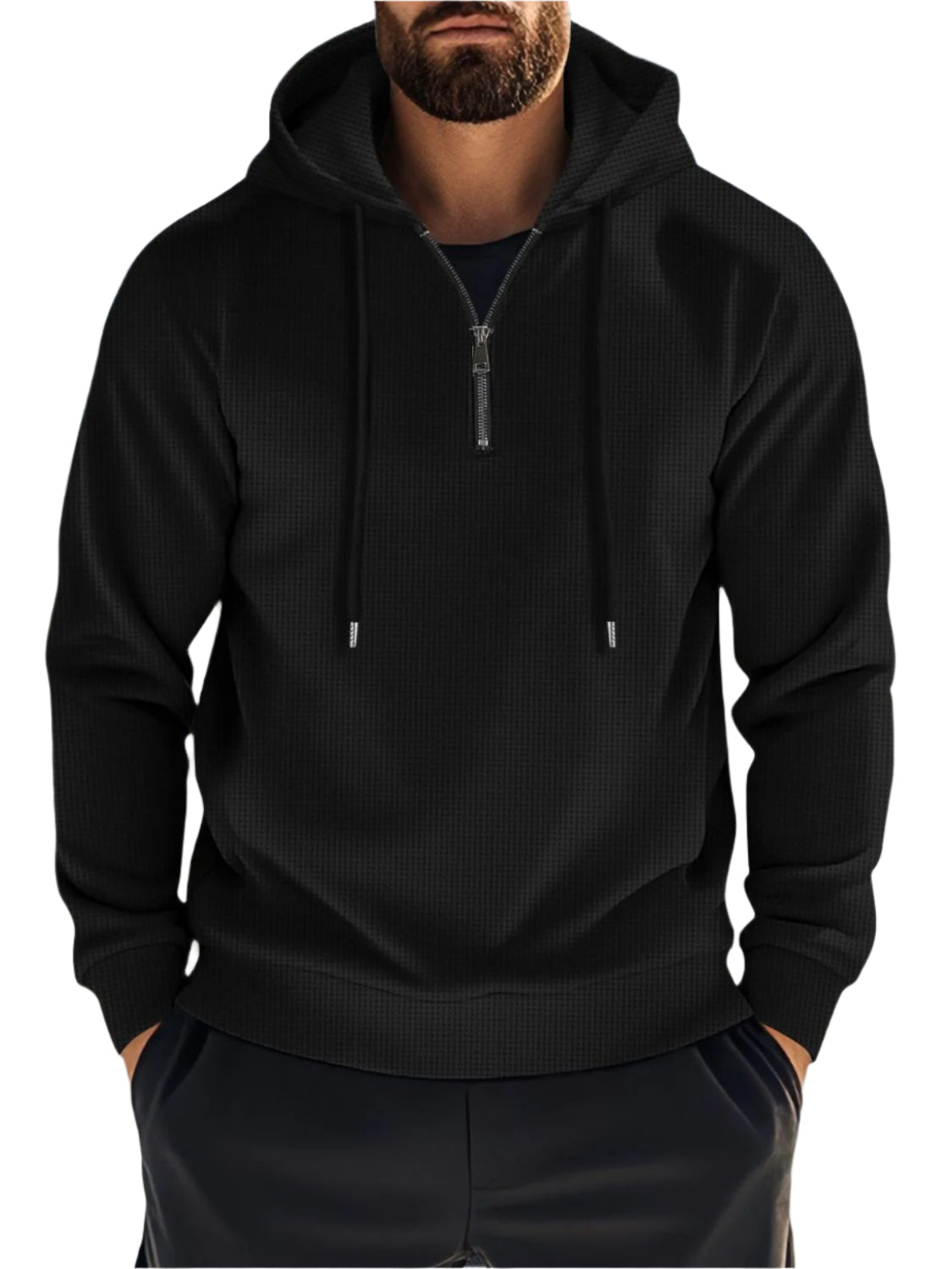 Quarter Zip Long Sleeve Drawstring Hoodie 