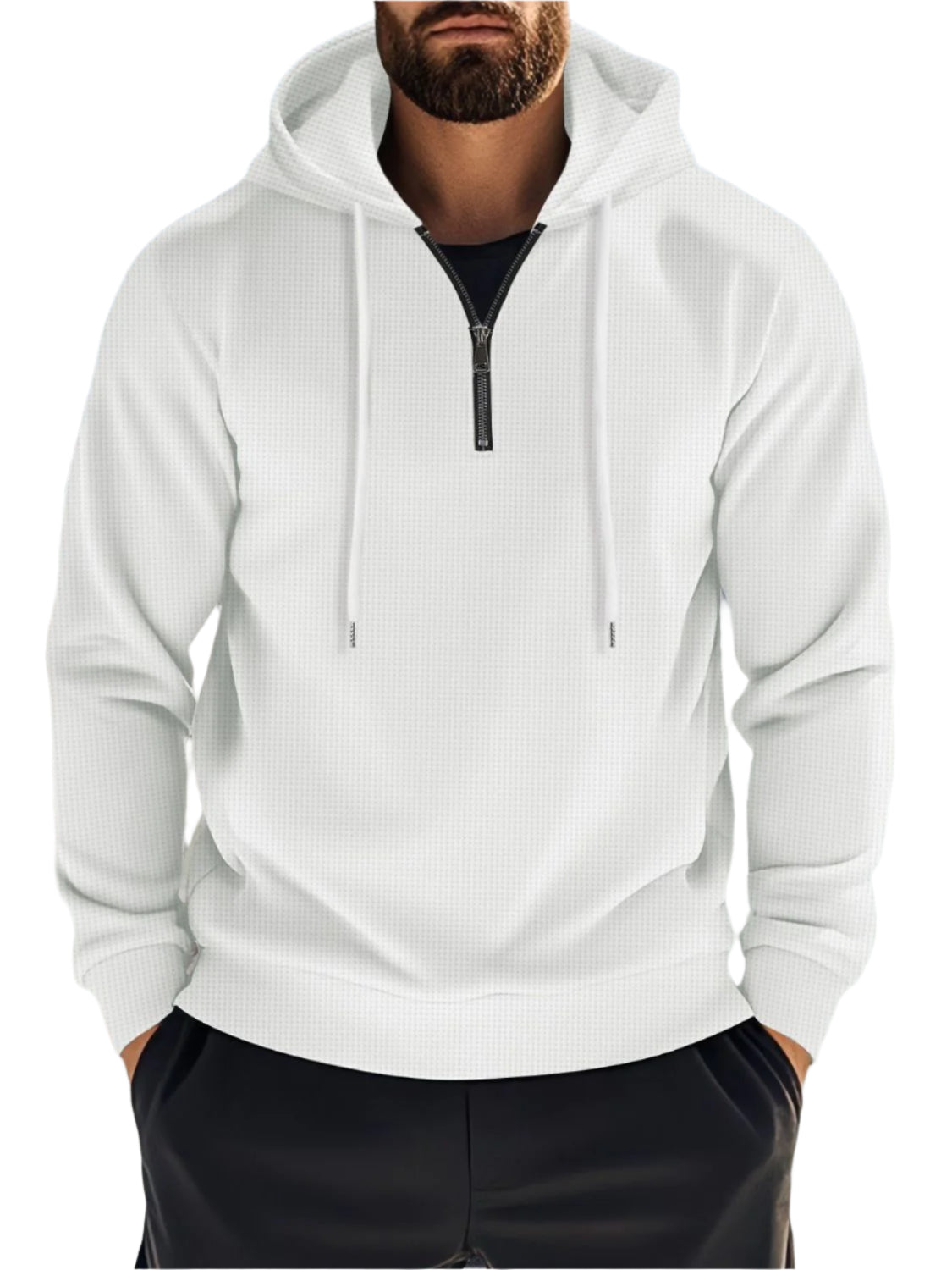 Quarter Zip Long Sleeve Drawstring Hoodie 