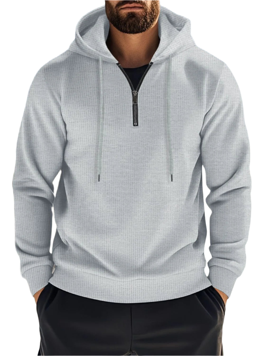 Quarter Zip Long Sleeve Drawstring Hoodie 