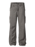 Straight-leg cargo pants with multiple pockets.