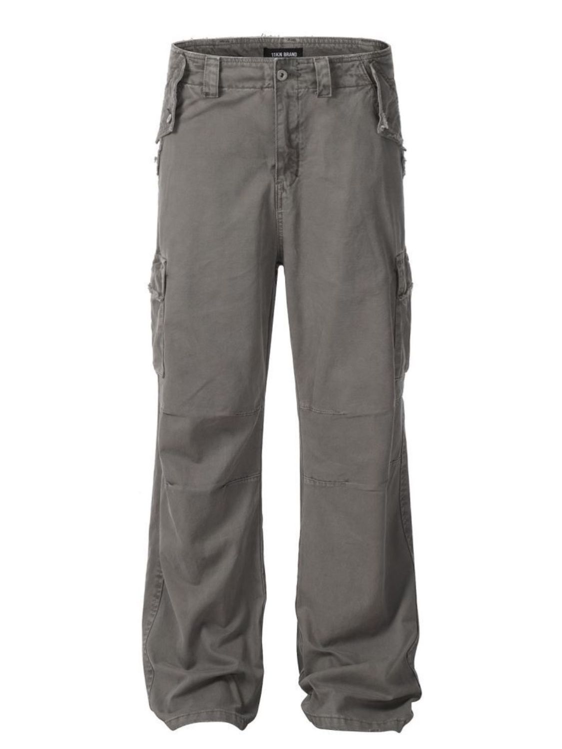 Straight-leg cargo pants with multiple pockets.