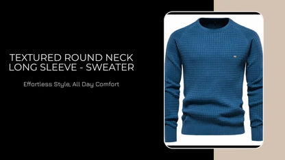 Textured Round Neck Long Sleeve - Sweater by@Outfy
